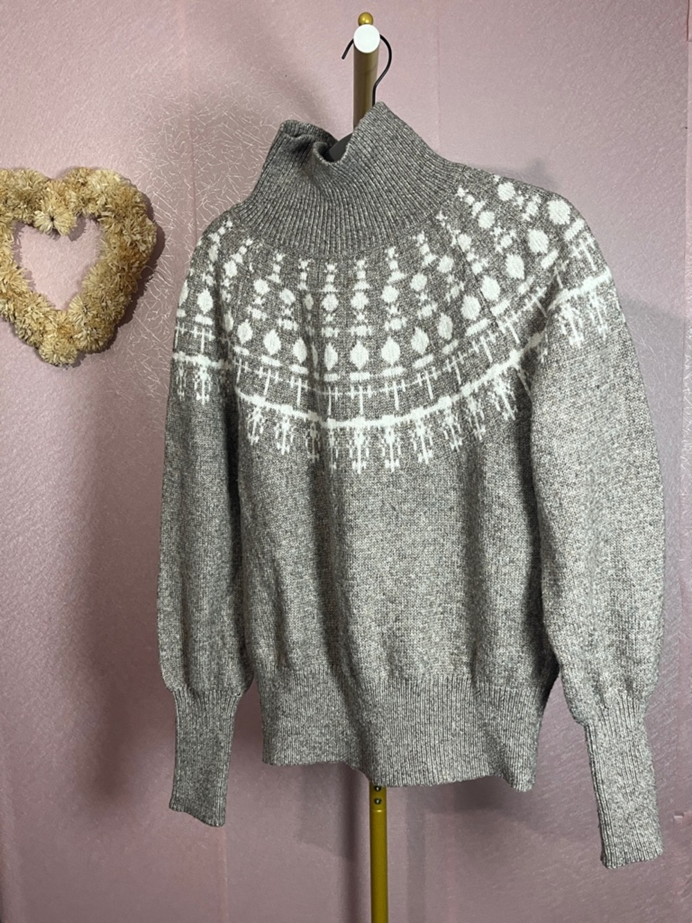 Cozy Heather Gray Fair Isle Turtleneck Sweater - Picture 1 of 4
